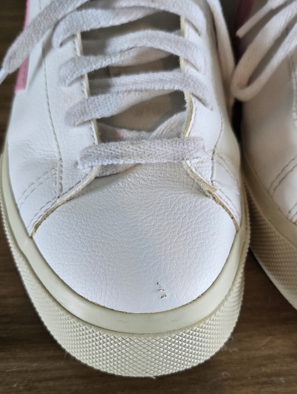 Veja Women's White Leather Campo Sneakers with Pink Accents - Picture 4 of 9